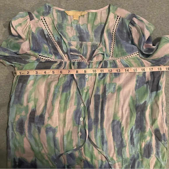 Hope and Harlow blue and green watercolor button down blouse size S - Picture 5 of 7
